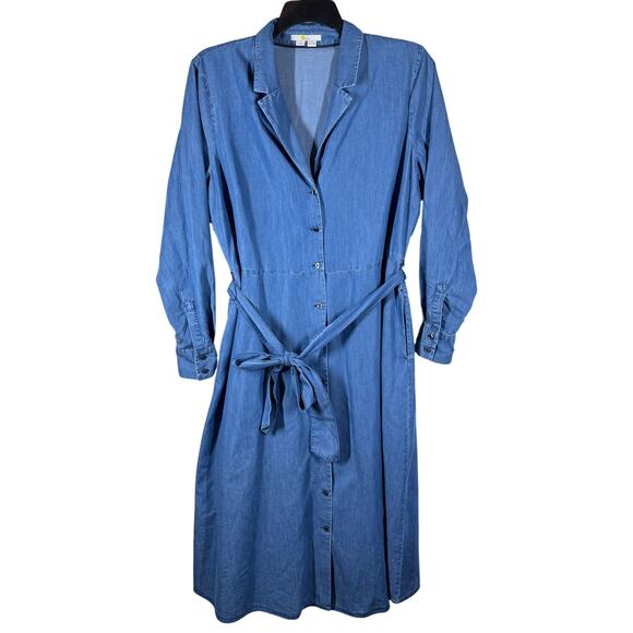 Boden Mid Vintage Denim Button Front Tie Belt Maxi Dress Women's 20 Casual Chic - Picture 3 of 13